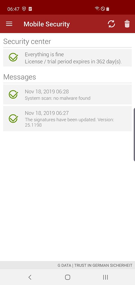 Screenshot G DATA Mobile Security Android – Security Center