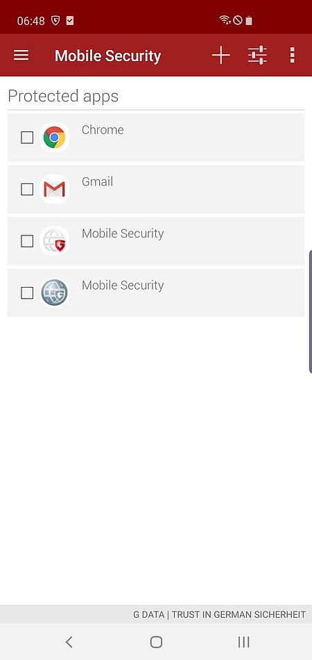 Screenshot G DATA Mobile Security Android – Protected Apps