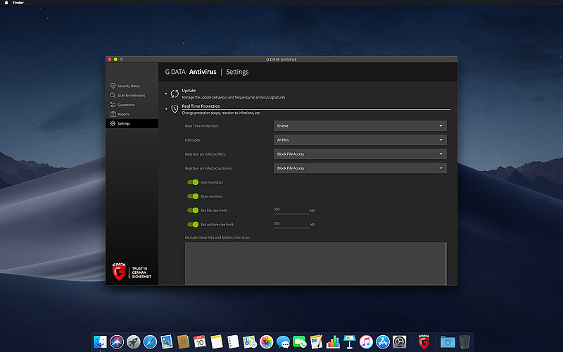G DATA Antivirus Mac settings