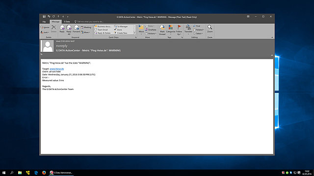 Screenshot G DATA Action Center – E-mail alert