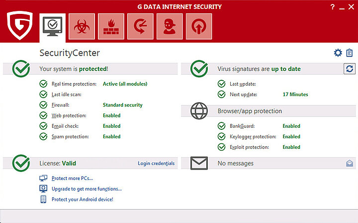 [Translate to English UK:] in the G DATA Security Center, users can find out how up-to-date their security software is.